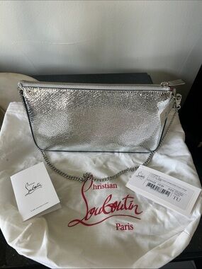 Christian Louboutin Silver Textured Leather Chain Wristlet